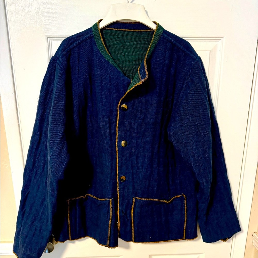Reversible barn coat blue and green